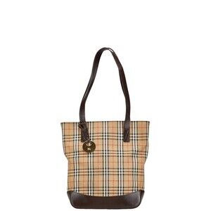 Burberry Nova Check Tote Bag Shoulder Beige Tan Brown Canvas Leather